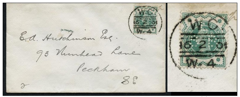 GB Cover Used 1901 London WC W4 Book Post Postmark + SB Perfin (D228) - Perfins