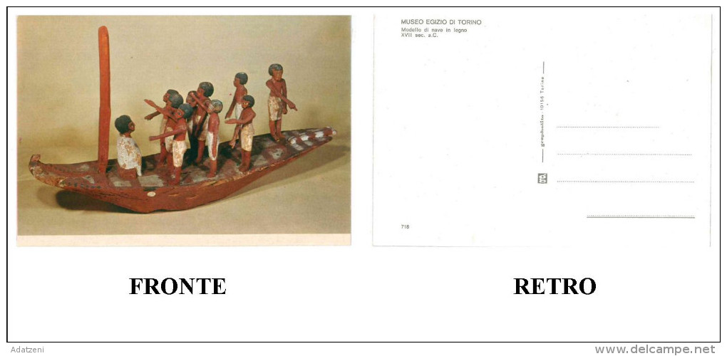 CARTOLINA COLORI PIEMONTE – TORINO– MUSEO EGIZIO – MODELLO DI NAVE IN LEGNO NON VIAGGIATA  DIMENSIONI CM 10,3x14,7 CONDI - Musées