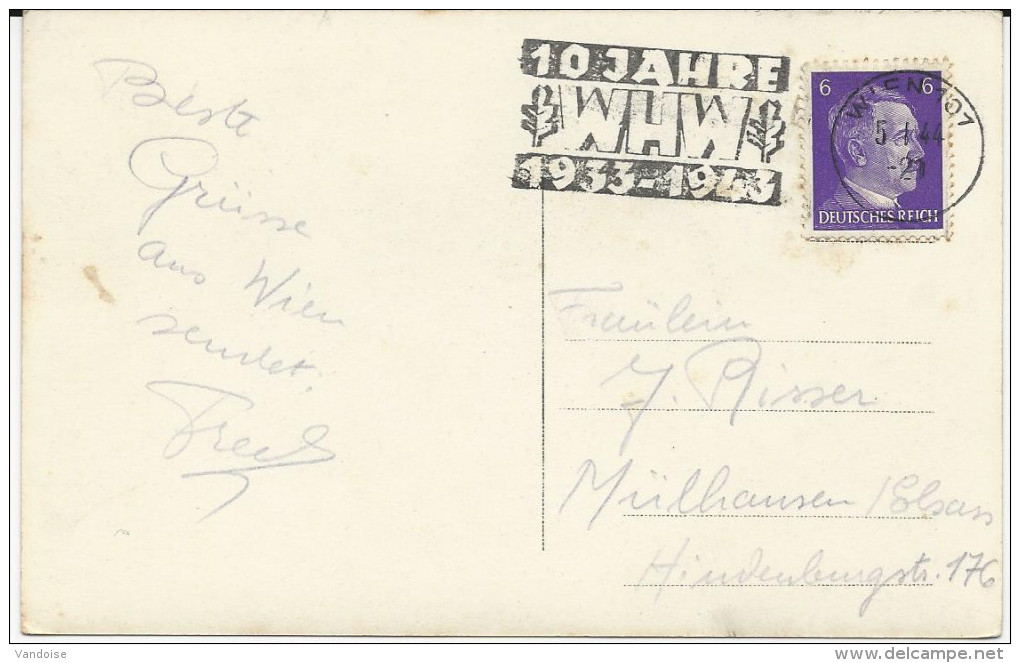 CARTE POSTALE DE 1944 AVEC CACHET MECANIQUE WIEN 10 JAHRE WHW - Briefe U. Dokumente