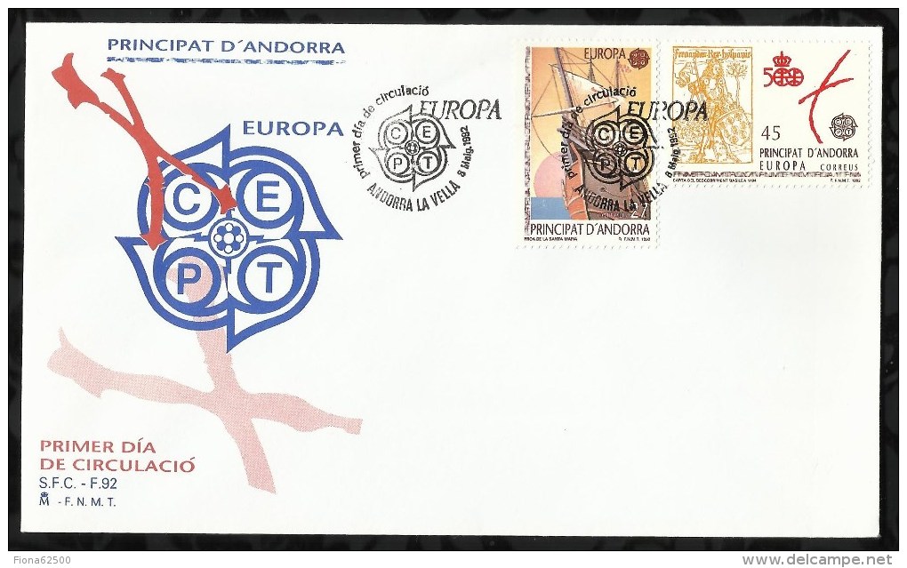 PREMIER JOUR . EUROPA . 500éme ANNIVERSAIRE DE LA DECOUVERTE DE L'AMERIQUE  . 08 MAI  1992 . - Covers & Documents