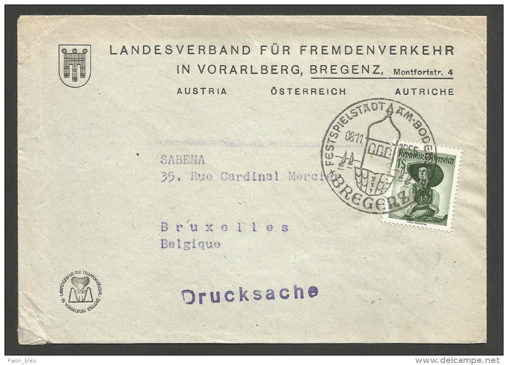 Autriche - Lettre BREGENZ Festspielstadt Am Bodensee 08.11.1955 - Landesverband Für Fremdenverkehr - Covers & Documents