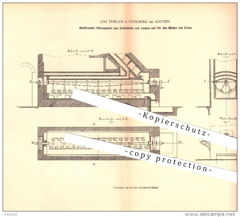 Original Patent - Joh. Thelen In Stolberg Bei Aachen , 1879 , Rührapparat Zum Eindampfen Von Laugen !!! - Stolberg