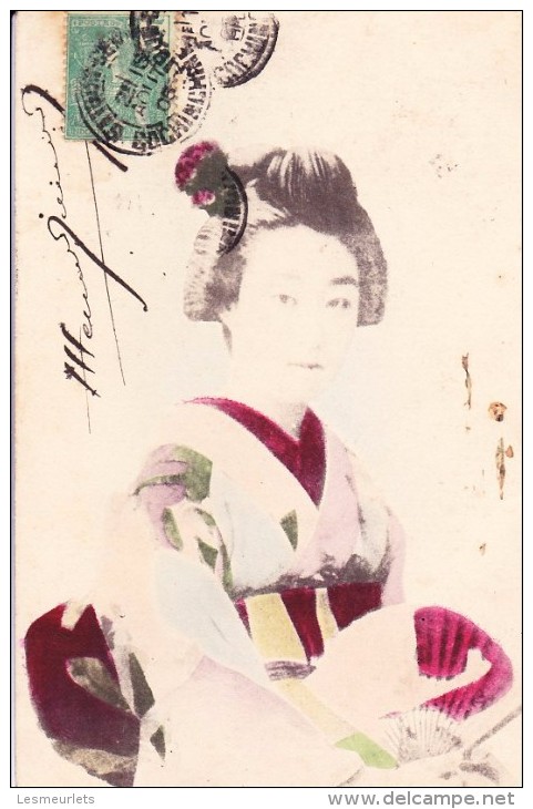Cpa Japan Japon Nippon Femme Geisha Eventail - Autres & Non Classés