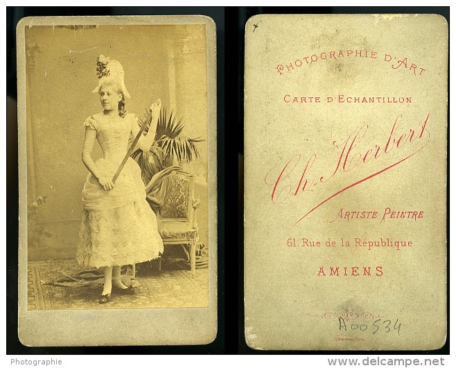 Femme Costume Arlequin Portrait 80000 Amiens Ancienne Photo Herbert 1890 - Old (before 1900)