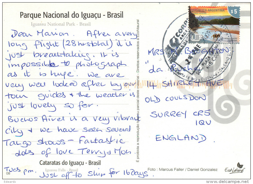 Iguazu Falls, Argentina Postcard Posted 2009 Stamp - Argentinien