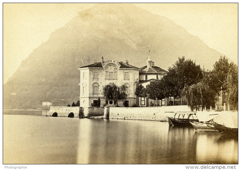 Italie Genes Lac De Lugano Hotel Ancienne CDV Photo Degoix 1865 - Anciennes (Av. 1900)