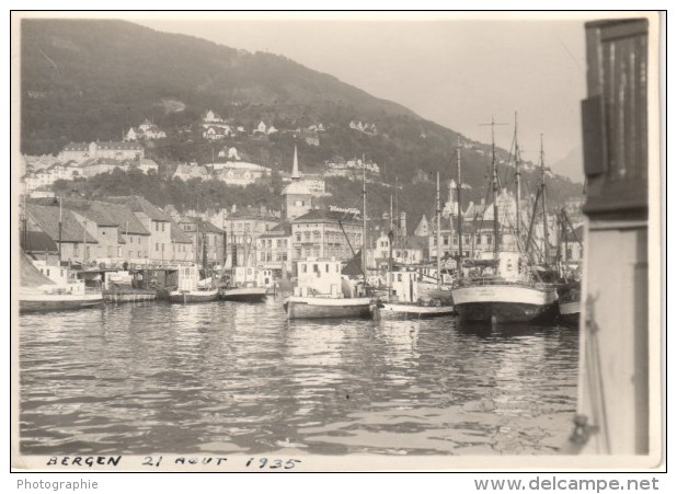 Bergen Harbour Boats Ships Norway Old Photo 1935 - Autres & Non Classés