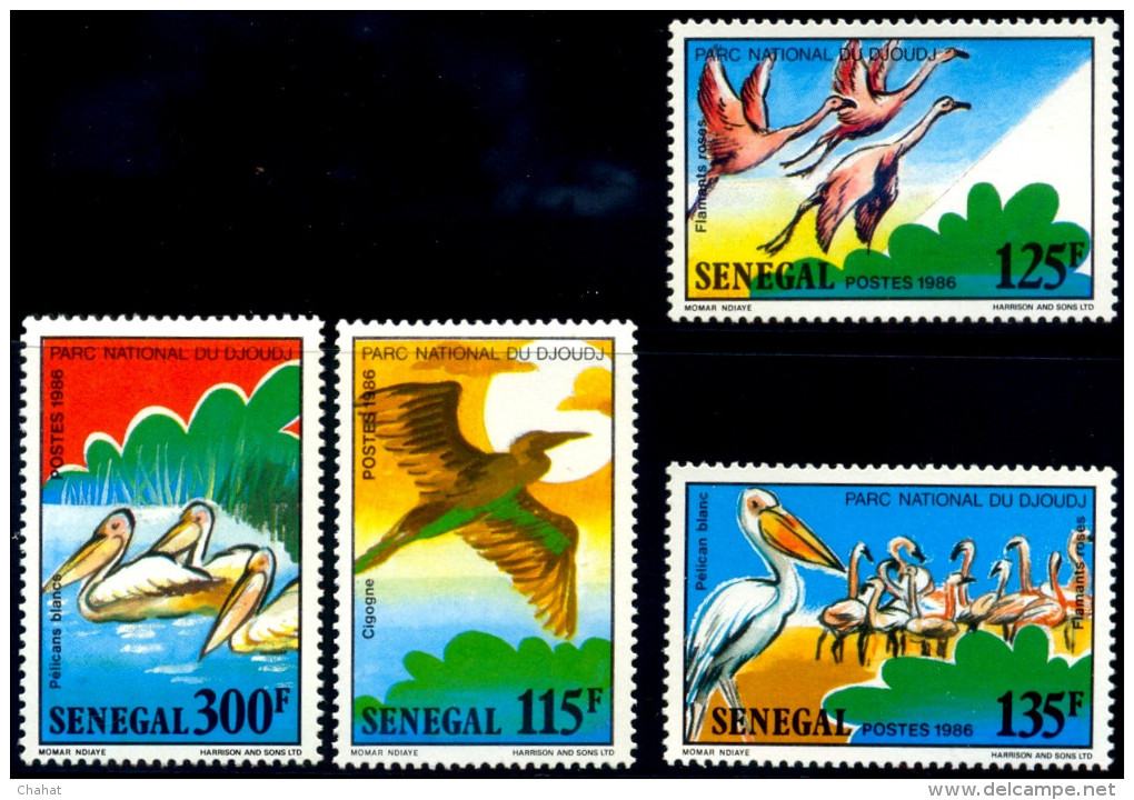 BIRDS- DJOUDJ NATIONAL PARK-FLAMINGOS-PELICANS Etc-SENEGAL 1987- FULL SET-MNH A6-398 - Flamingo