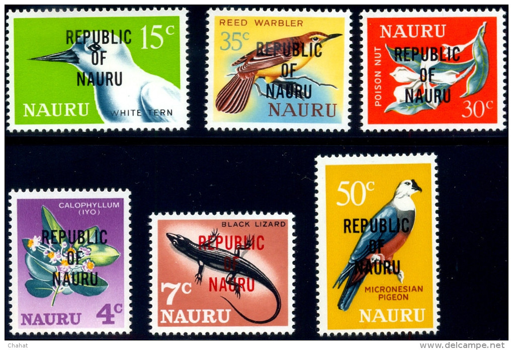 BIRDS-NAURU-1968-OVERPRINT-BIRDS-REPTILES-FLORA-6v-MNH A6-400 - Pics & Grimpeurs