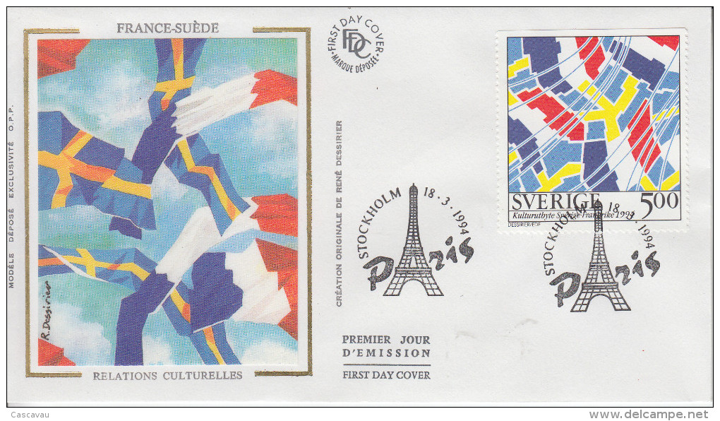 Enveloppe 1er Jour    SUEDE   Relations  FRANCE - SUEDE     1994 - FDC