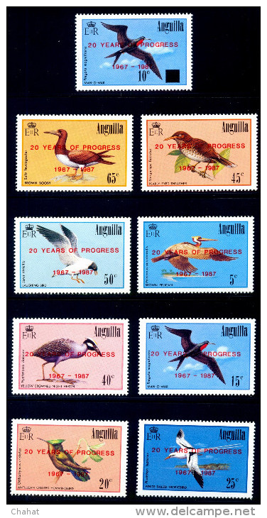 BIRDS-ANGUILLA-1987-OVERPRINT-20 YEARS OF PROGRESS-SET OF 17-MH SURCHARGED A6-403 - Piciformes (pájaros Carpinteros)