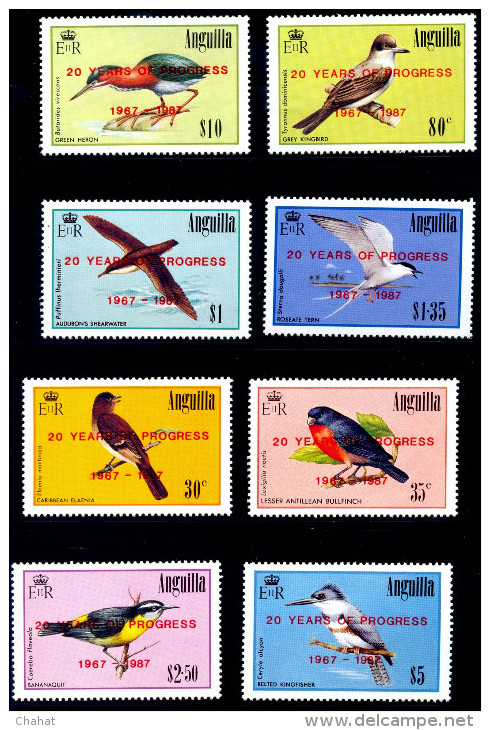 BIRDS-ANGUILLA-1987-OVERPRINT-20 YEARS OF PROGRESS-SET OF 17-MH SURCHARGED A6-403 - Spechten En Klimvogels