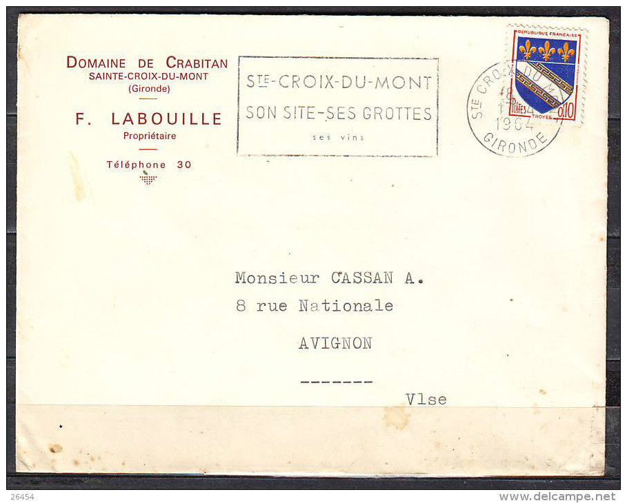 SAINTE CROIX DU MONT Gironde   Envel PUB Du DOMAINE De CRABITAN Le 17 4 1964 Omec Secap - Otros & Sin Clasificación