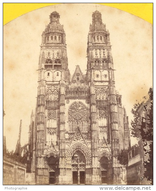 Tours Cathedral Facade France Old Stereo Photo 1860' - Stereoscopic