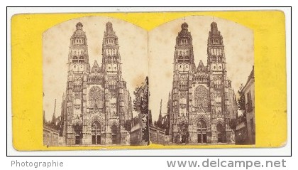 Tours Cathedral Facade France Old Stereo Photo 1860' - Stereoscopic