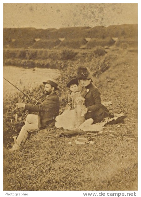 Sunday Fishing Family Day Belgium Old Photo 1888 - Old (before 1900)