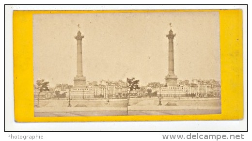 Bastille Place Paris France Old Stereoview Photo 1865 - Stereoscopic