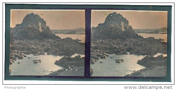 Bretagne Cote De Granit Rose Stereo Autochrome 1920 - Plaques De Verre