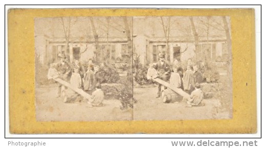 Tape-cul Scene Humoristique France Ancienne Photo Stereo Amateur 1870 - Stereoscopic