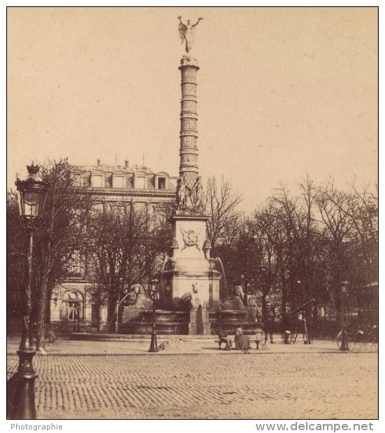 Place Du Chatelet Paris France Ancienne Photo Stereo 1870 - Stereoscopio