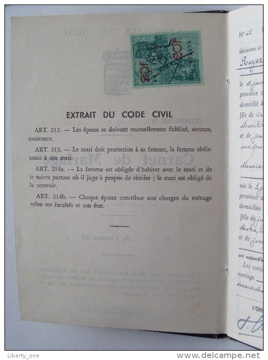 CARNET De MARIAGE De ROYER Et NICOLAS Commune De HUY N° 21 De 1950 ( + 2 Docu Xtra / Voir Photo ) !! - Unclassified