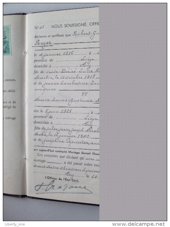 CARNET De MARIAGE De ROYER Et NICOLAS Commune De HUY N° 21 De 1950 ( + 2 Docu Xtra / Voir Photo ) !! - Unclassified