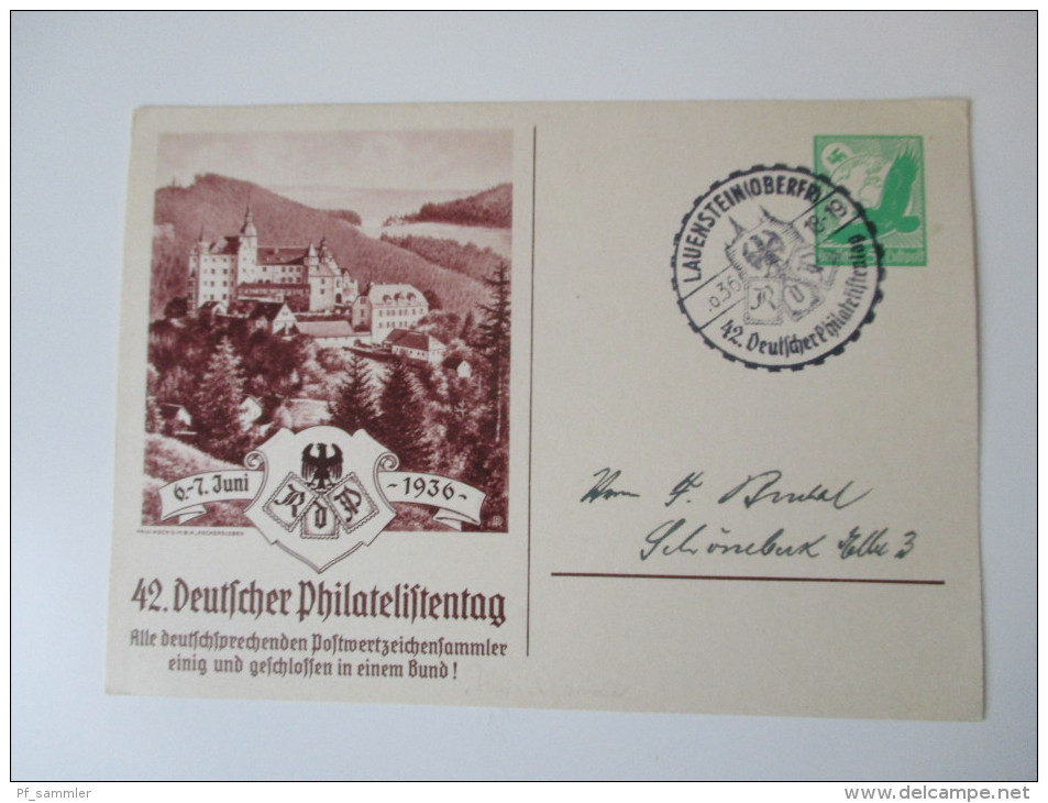 Deutsches Reich Privatganzsachen / GA. 1930er Jahre. 12 Stk. Sonderstempel. MÜPA / Ausstellungen / Philatelistentag