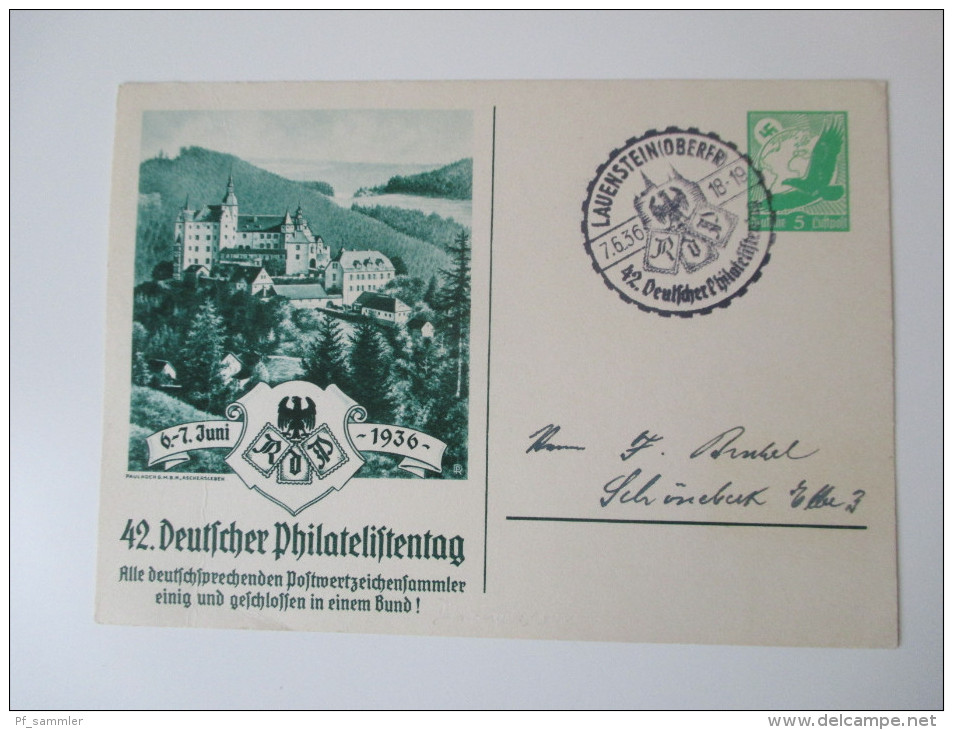 Deutsches Reich Privatganzsachen / GA. 1930er Jahre. 12 Stk. Sonderstempel. MÜPA / Ausstellungen / Philatelistentag