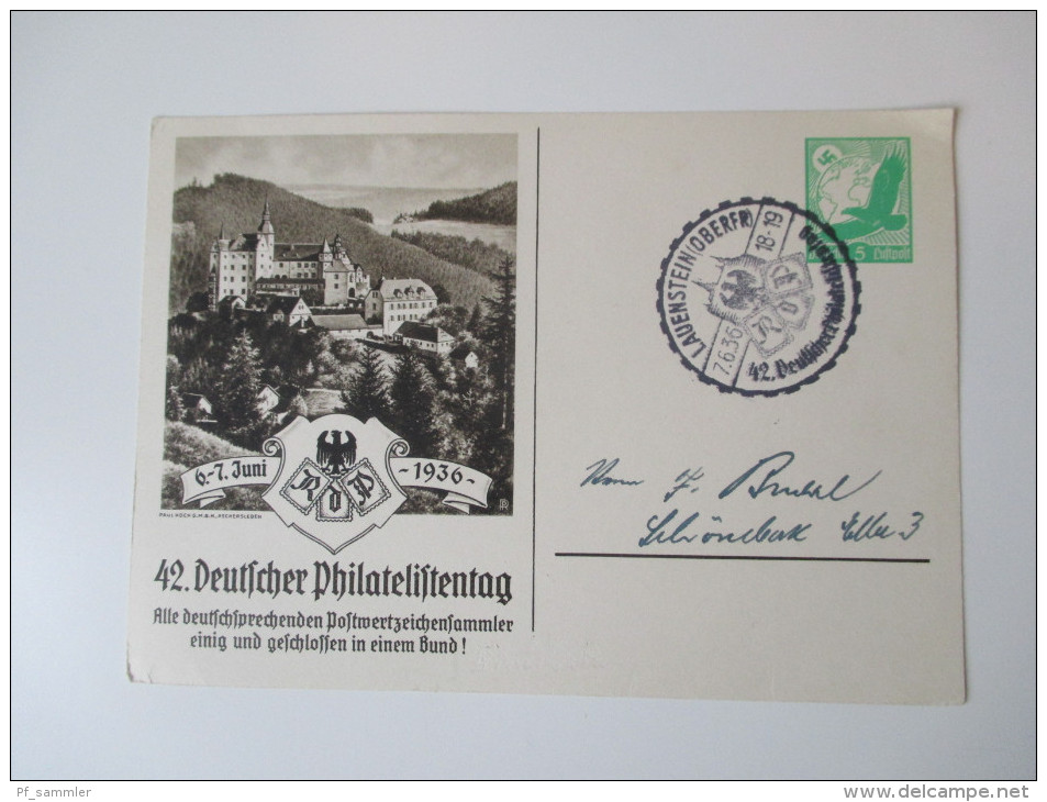 Deutsches Reich Privatganzsachen / GA. 1930er Jahre. 12 Stk. Sonderstempel. MÜPA / Ausstellungen / Philatelistentag