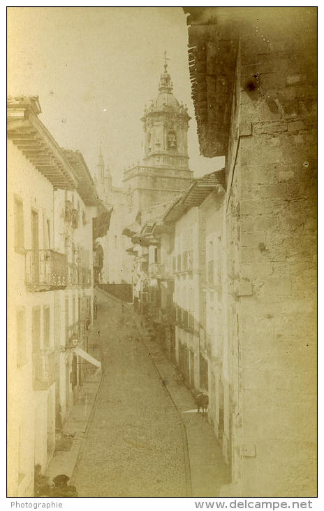 Espagne Fuentarrabia Panorama Rue Ancienne Photo Carte Cabinet 1875 - Autres & Non Classés