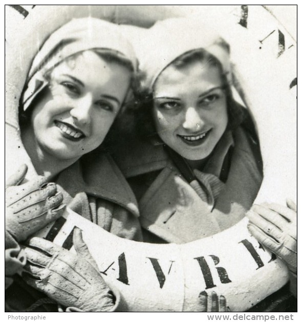 Paquebot Ile De France Cinema Actrices Les Soeurs Gale Ancienne Photo 1931 - Bateaux