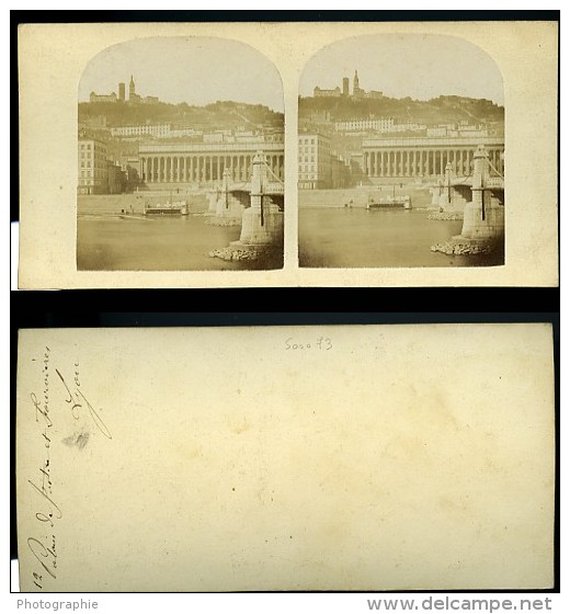 Palais De Justice &amp; Fourvieres Lyon France Ancienne Photo Stereo 1858 - Stereoscopic