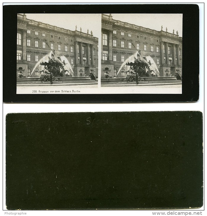 Berlin Fontaine En Face Du Château Allemagne Ancienne Stereo Photo 1900 - Stereoscopic