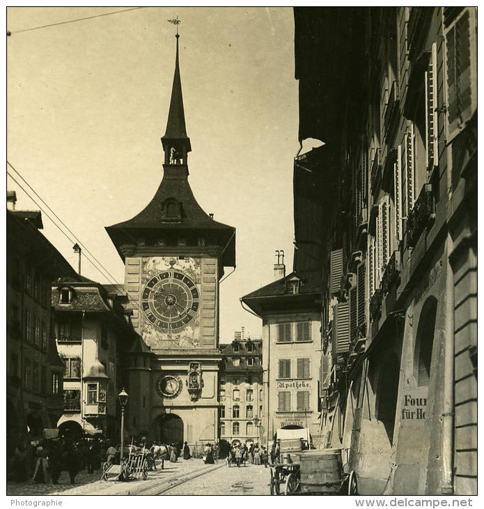 Suisse Berne Tour De L Horloge Ancienne Stereo Photo Stereoscope NPG 1900 - Photos Stéréoscopiques