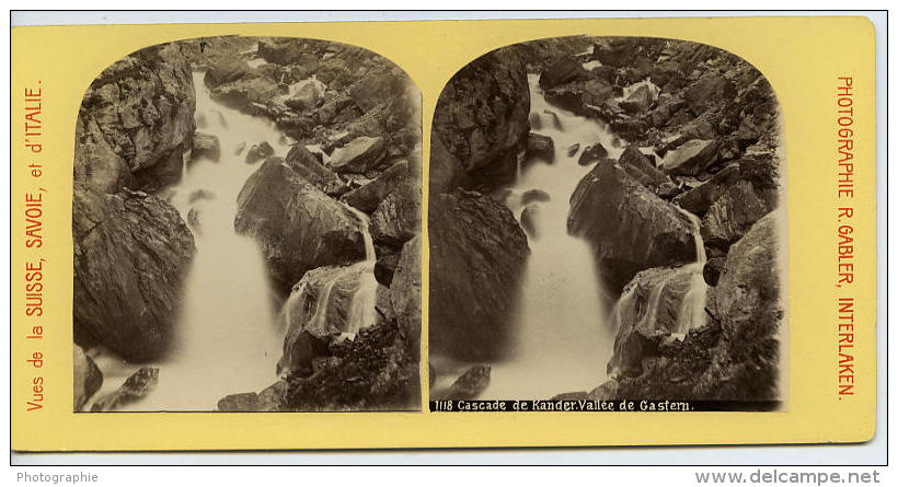 Alpes Suisse Cascade De Kander Vallee De Gastern Ancienne Stereo Photo Gabler 1885 - Stereoscopic