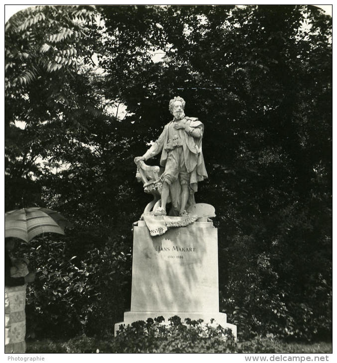 Autriche Vienne Parc Statue Denkmal Ancienne Photo Stereo NPG 1900 - Photos Stéréoscopiques