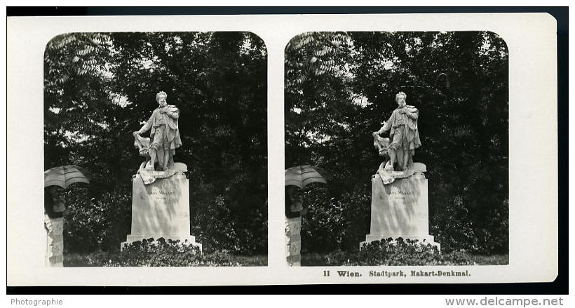 Autriche Vienne Parc Statue Denkmal Ancienne Photo Stereo NPG 1900 - Photos Stéréoscopiques