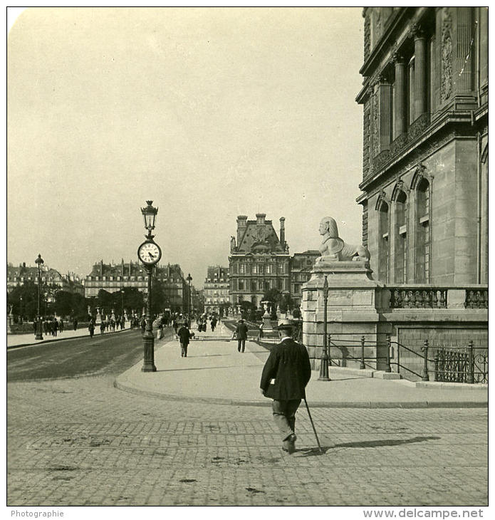 France Paris Instantanée Rue Du Louvre Ancienne Photo Stereo NPG 1900 - Stereoscopic