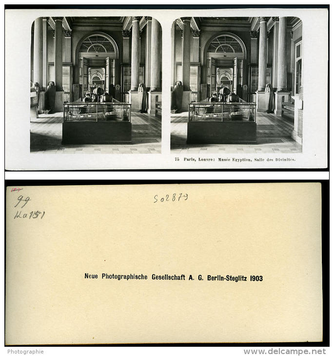 France Paris Musée Du Louvre Salle Des Divinités Egyptienne Ancienne NPG Stereo Photo 1900 - Stereoscopic