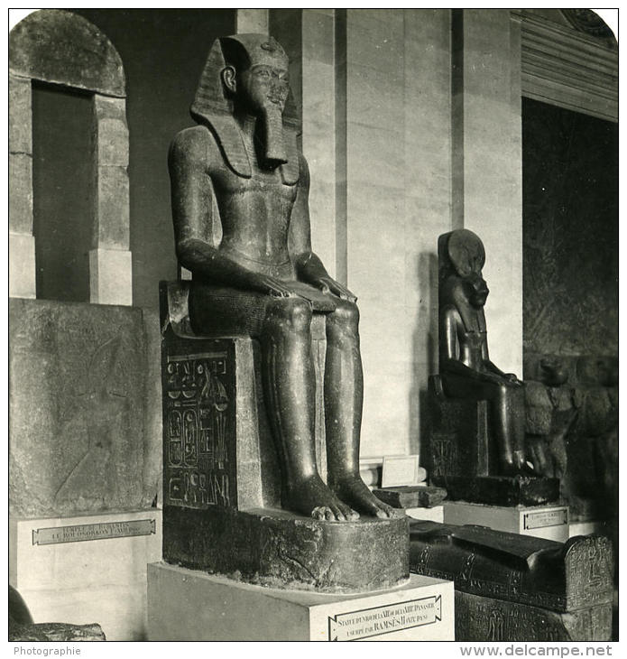 France Paris Musée Du Louvre Sculpture Ramses II Ancienne NPG Stereo Photo 1900 - Photos Stéréoscopiques