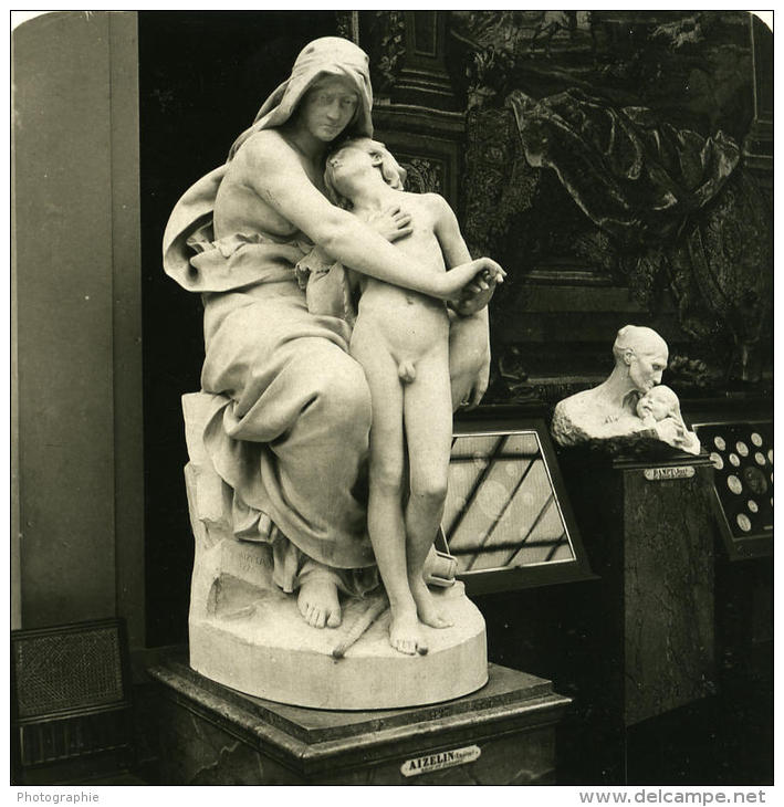 France Paris Musée Du Luxembourg Sculpteur Aizelin Ancienne NPG Stereo Photo 1900 - Stereoscopic