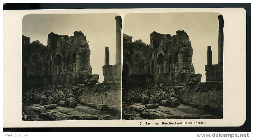 Italie Sicile Taormine Theatre Grec Ancienne NPG Stereo Photo 1900 - Stereoscopic