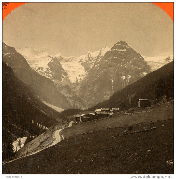 Italie Stilfs Stelvio Trafoi Ancienne Photo Stereo Unterberger 1890 - Photos Stéréoscopiques