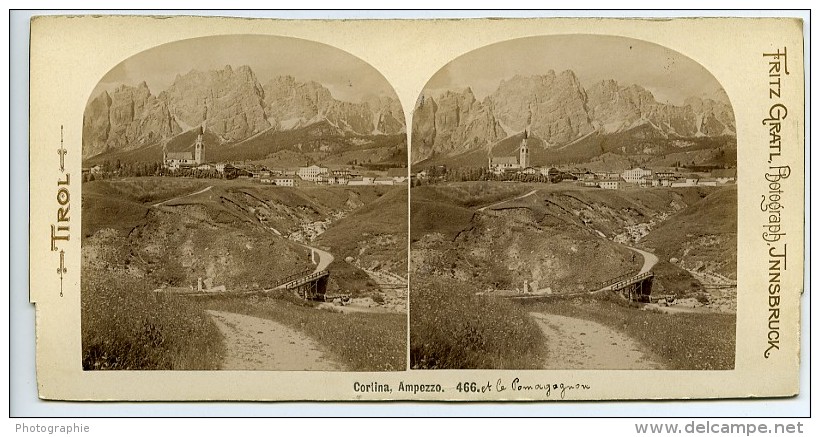 Italie Cortina Ampezzo Panorama Ancienne Photo Stereo Gratl 1890 - Stereoscopic