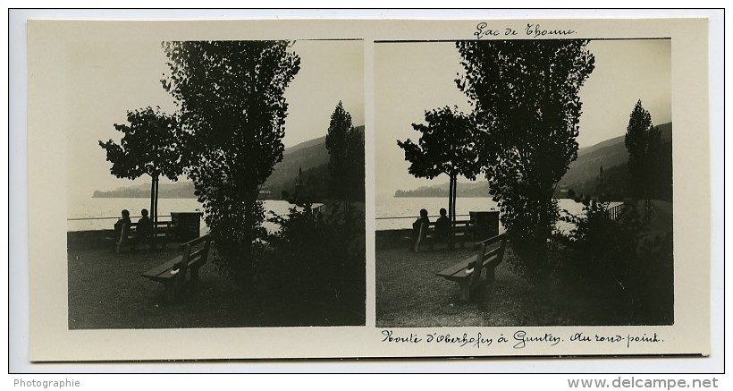 Suisse Lac De Thoune Oberhofen Ancienne Photo Stereo Possemiers 1920 - Stereoscopic