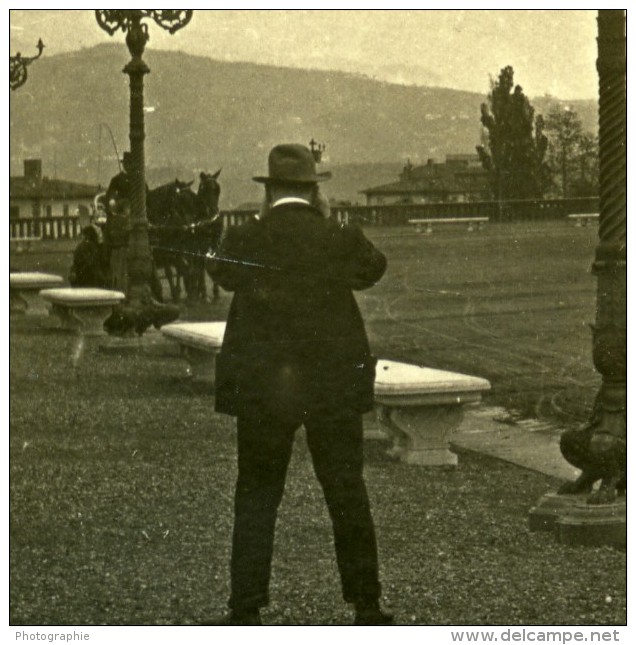 Italie Florence Place Michel Ange Ancienne Photo Stereo Possemiers 1908 - Stereoscopic