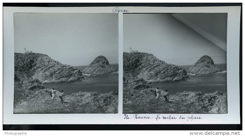 France Corse Ile Rousse Rocher Du Phare Ancienne Stereo Photo Amateur 1920 - Photos Stéréoscopiques