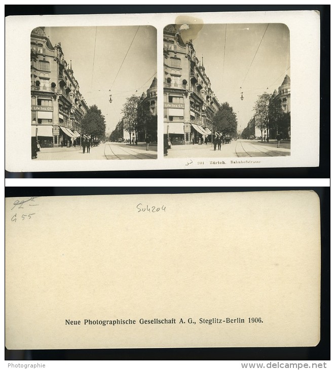 Suisse Zurich Tramway Ancienne NPG Stereo Photo 1906 - Photos Stéréoscopiques