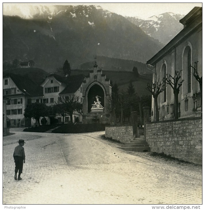 Suisse Alpes Stans Le Monument Ancienne Stereo Studio Anonyme Photo 1906 - Fotos Estereoscópicas