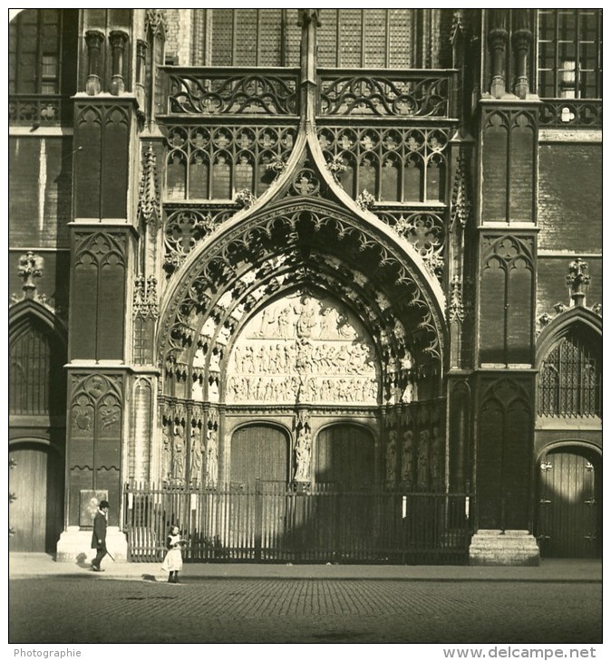 Belgique Port D Anvers Cathedrale Portail Ancienne NPG Stereo Photo 1906 - Stereoscopic